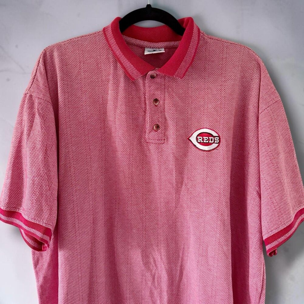 Men's Cincinnati Reds Shirt Size XL Red Marled Baseball Polo Dynasty Vintage 90s